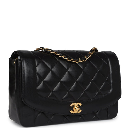 Chanel Medium Diana Flap Bag Black Lambskin Gold Hardware