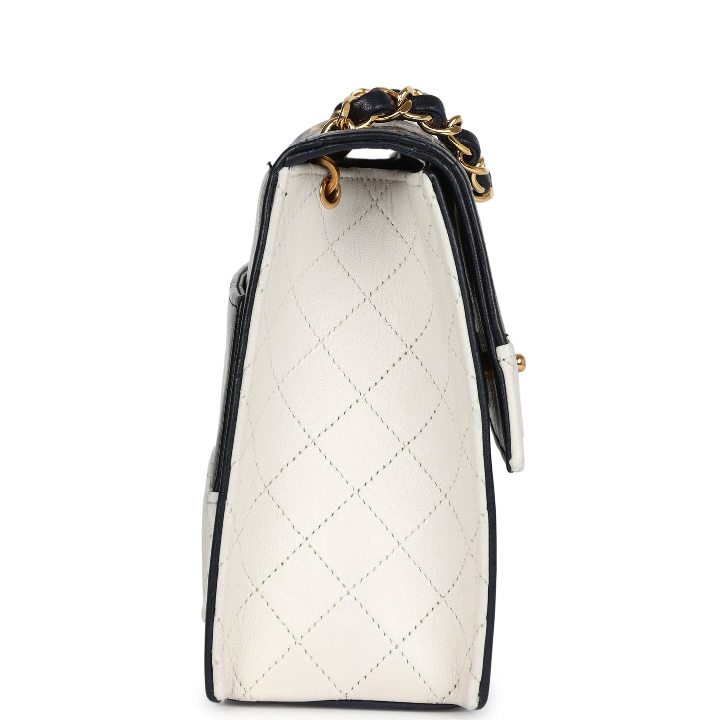 Chanel Trapezoid Flap Bag Navy and White Lambskin Gold Hardware