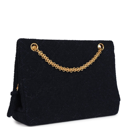 Chanel Shoulder Bag Navy Tweed Gold Hardware