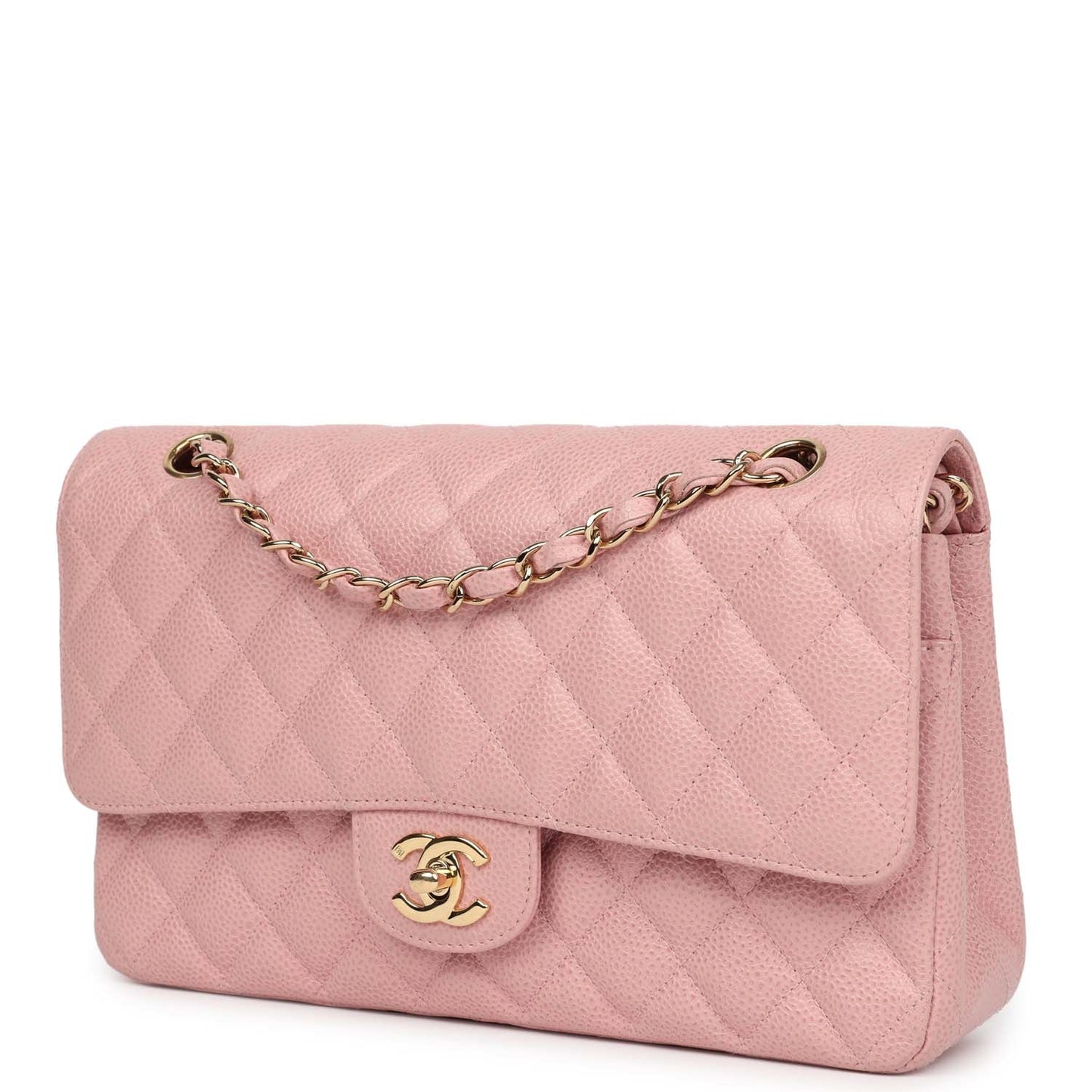 Chanel Medium Classic Double Flap Bag Pink Caviar Gold Hardware