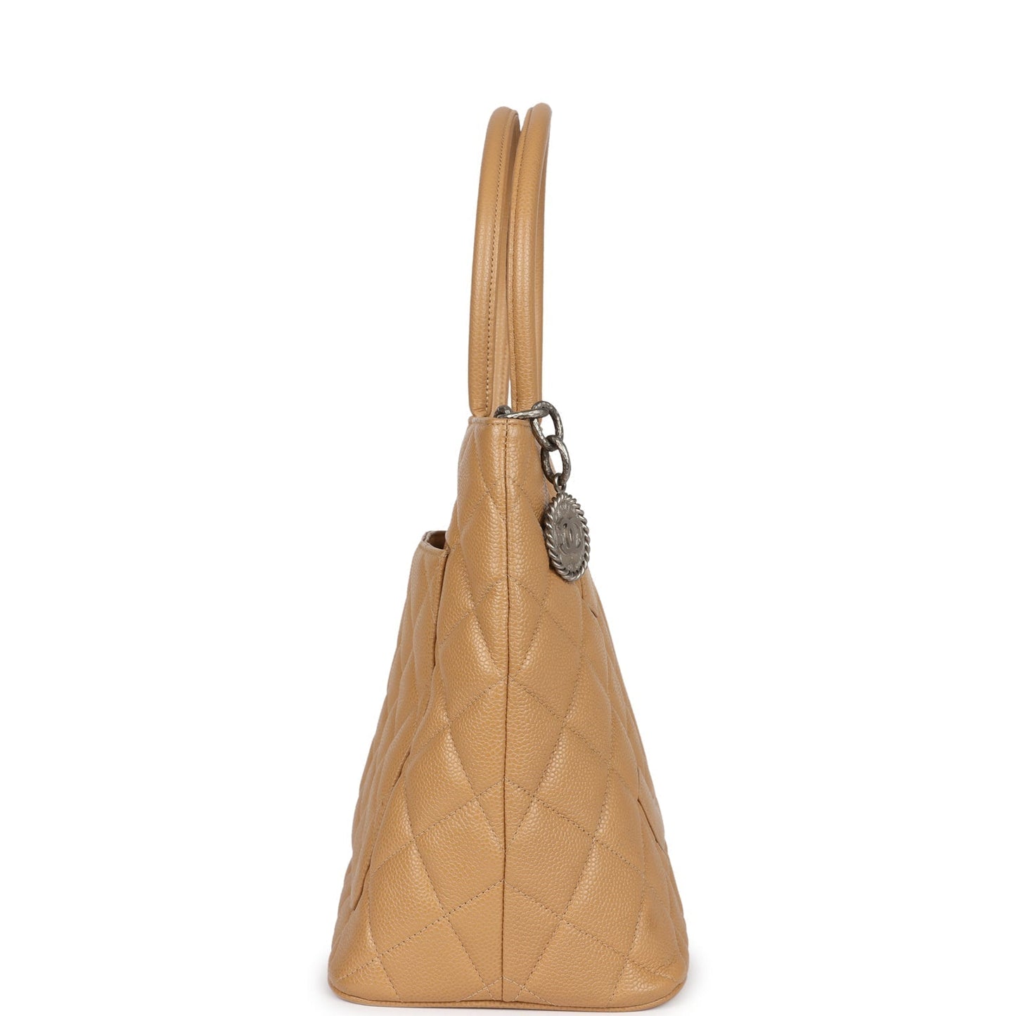 Chanel Medallion Tote Bag Beige Caviar Silver Hardware