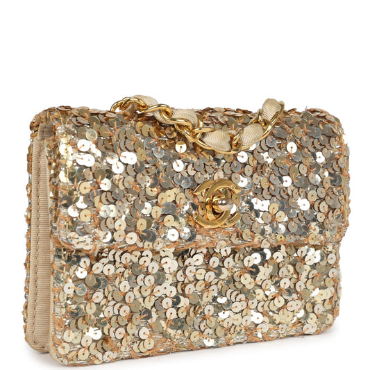 Chanel Mini Half Flap Bag Gold Sequin Gold Hardware
