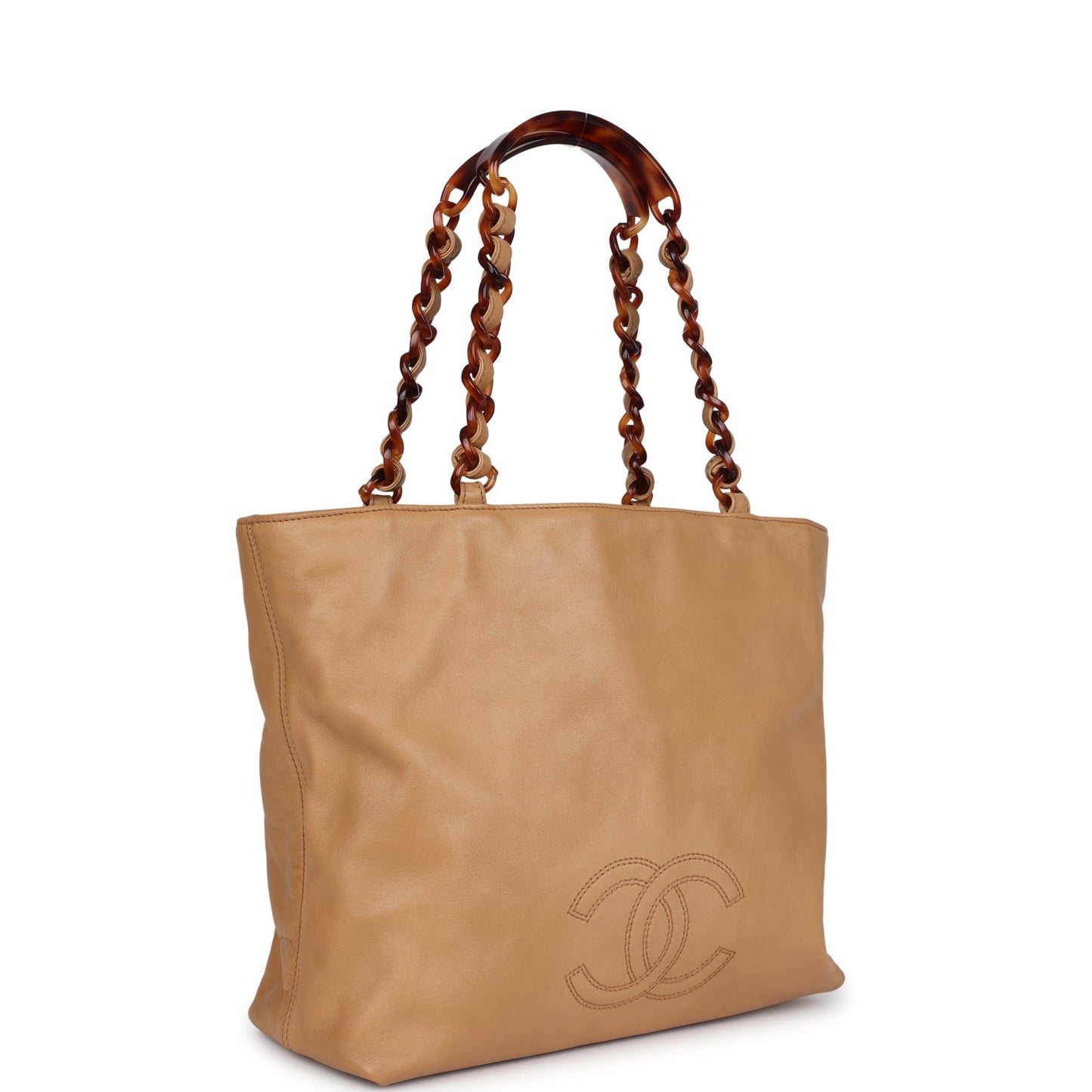 Chanel CC Shopping Tote Beige Lambskin Tortoiseshell Bakelite Hardware