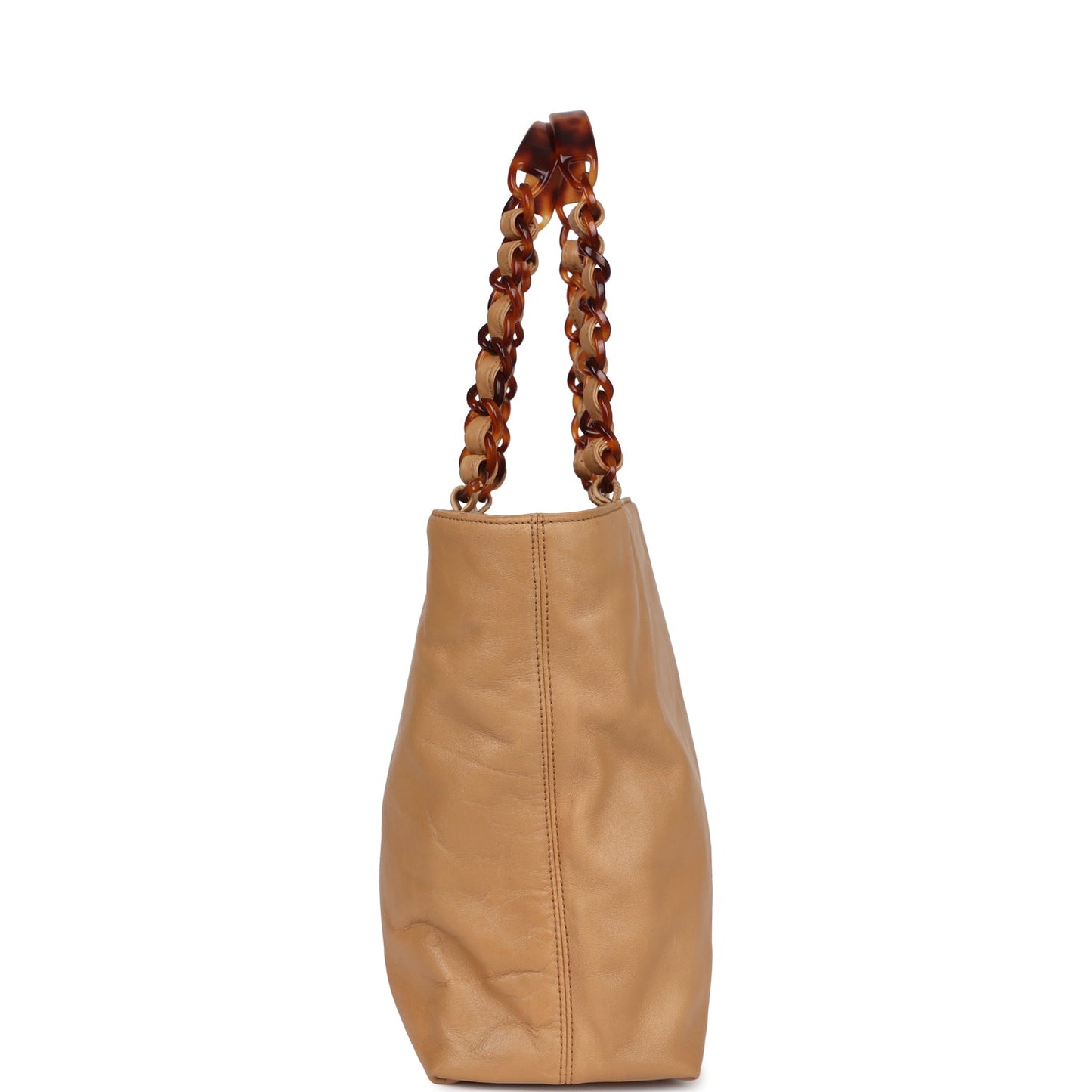 Chanel CC Shopping Tote Beige Lambskin Tortoiseshell Bakelite Hardware