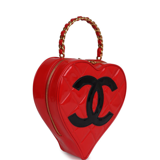 Chanel Heart Vanity Bag Red and Black Patent Antique Gold Hardware