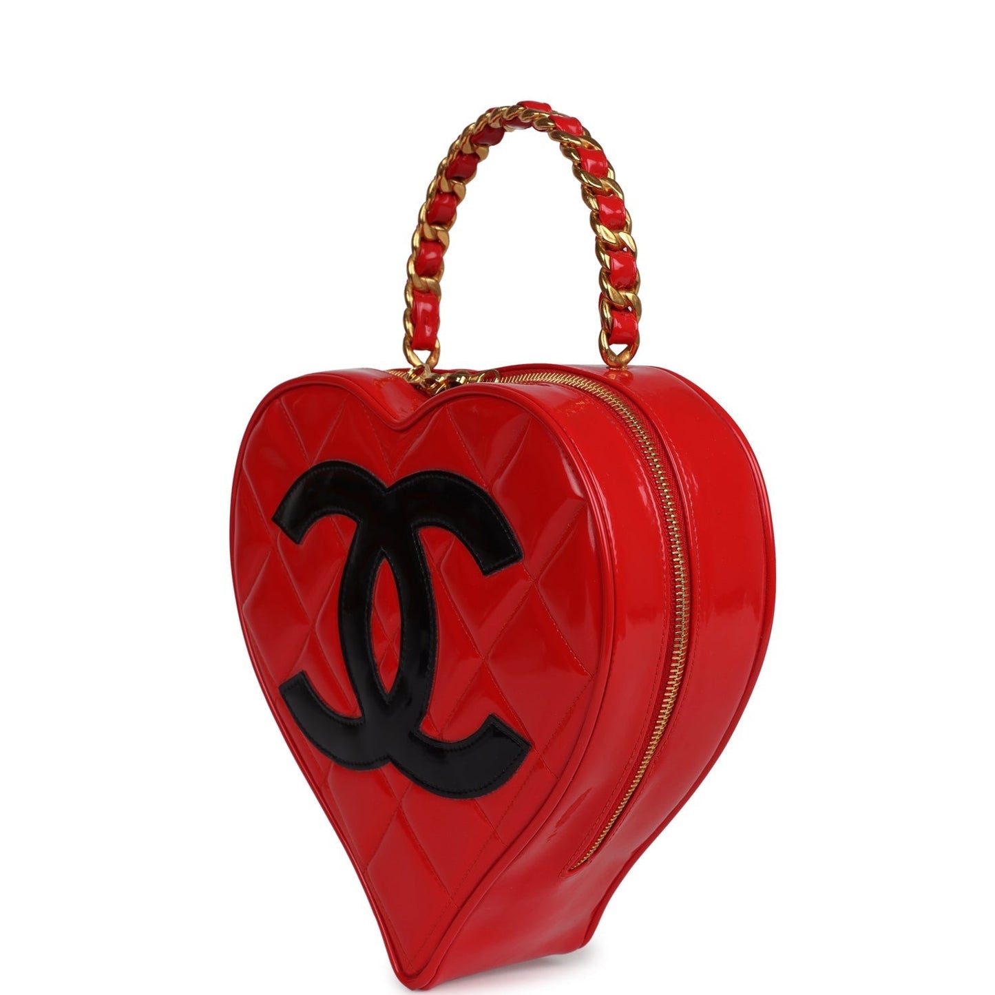 Chanel Heart Vanity Bag Red and Black Patent Antique Gold Hardware