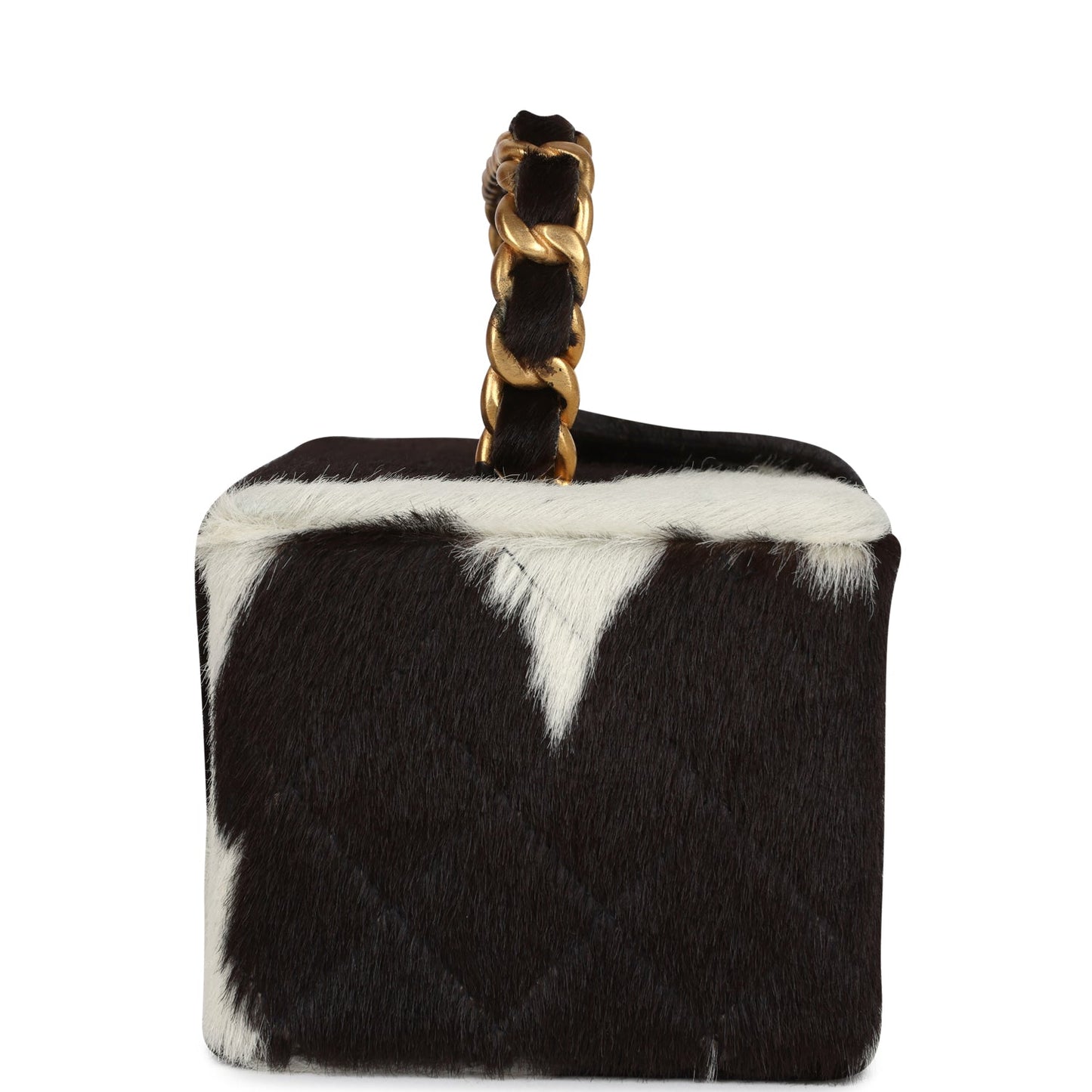 Chanel Rectangular Vanity Box Brown and White Cow Print Pony Hair Antique Gold Hardware