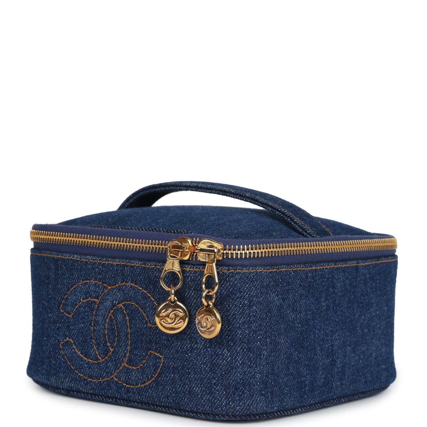 Chanel Square Vanity Case Dark Blue Denim Gold Hardware