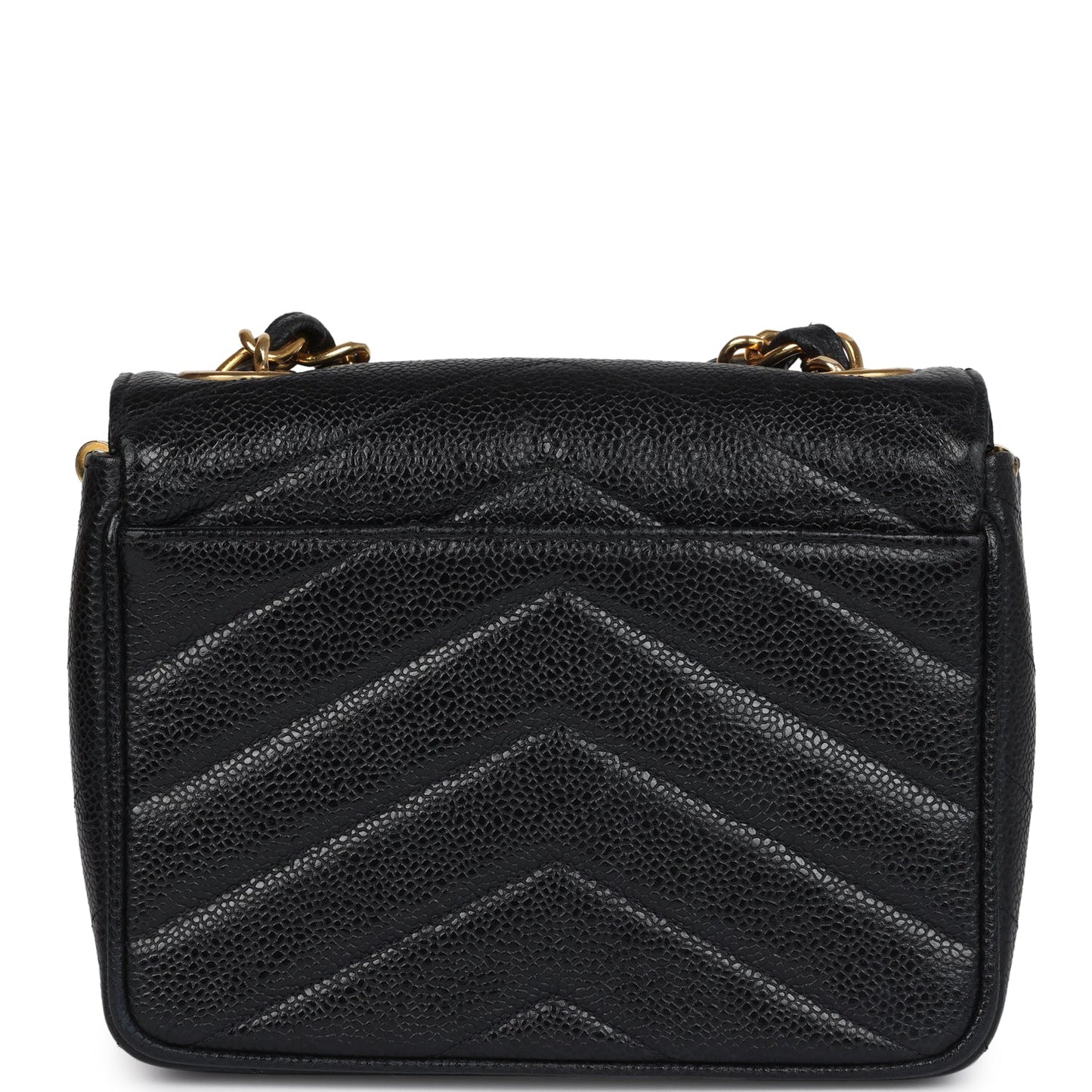 Chanel Square Chevron Envelope Flap Bag Black Caviar Gold Hardware