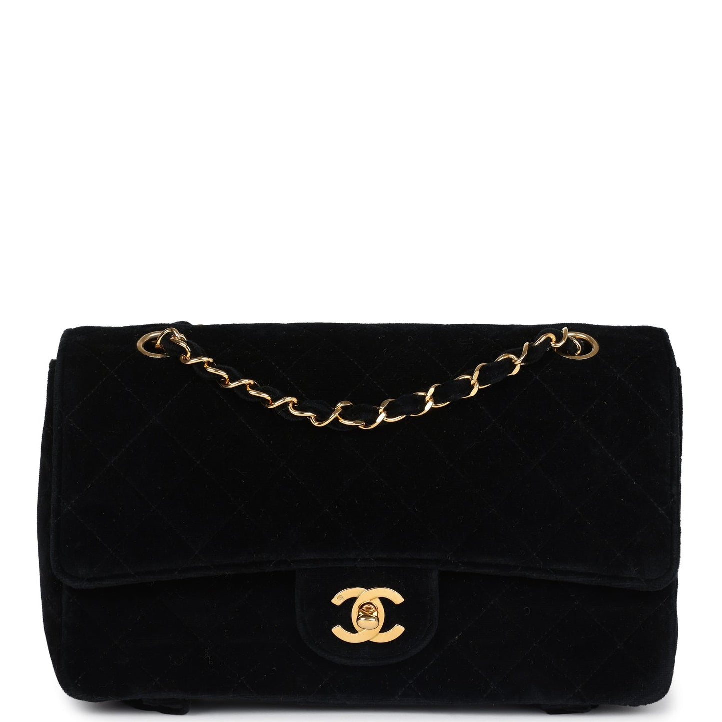 Chanel Medium Single Flap Bag with Magazine Holder Black Velvet Gold Hardware