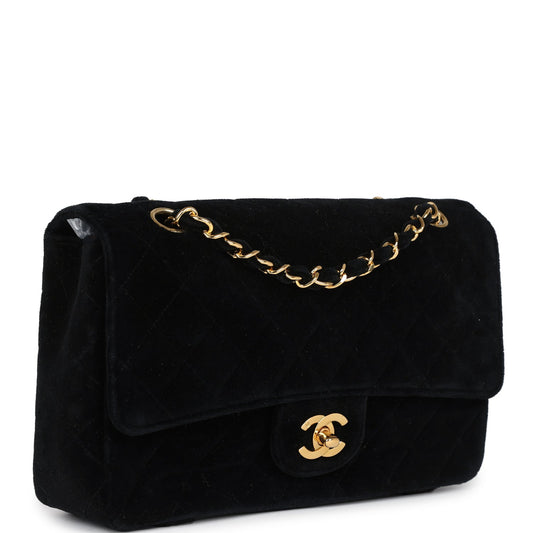 Chanel Medium Single Flap Bag with Magazine Holder Black Velvet Gold Hardware