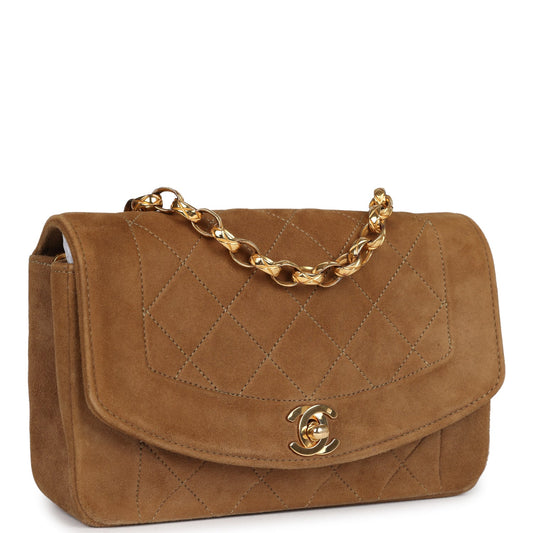 Chanel Mini Diana Flap Bag Brown Suede Gold Hardware