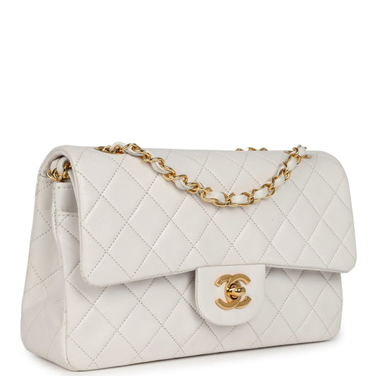 Chanel Small Classic Double Flap Bag White Lambskin Gold Hardware
