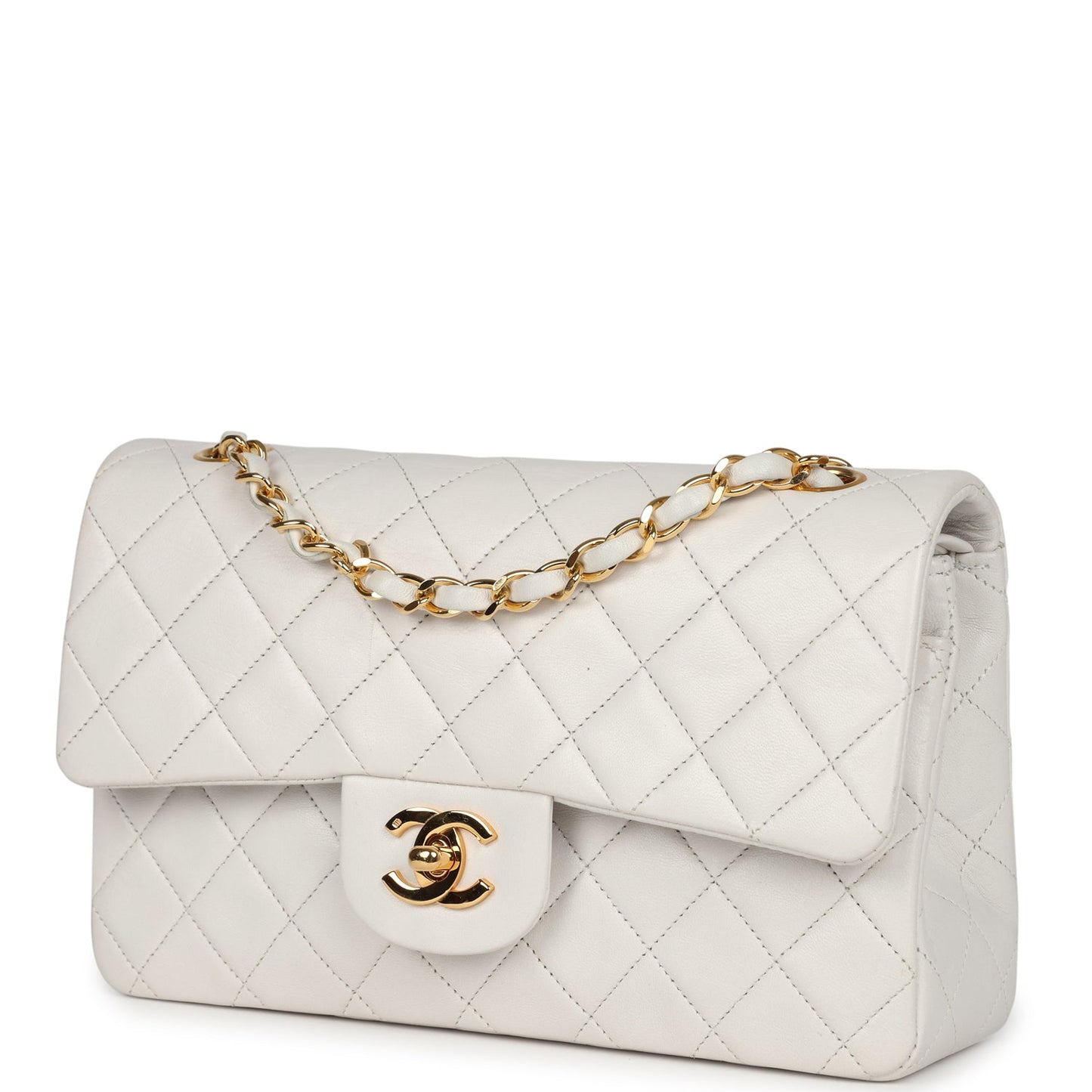 Chanel Small Classic Double Flap Bag White Lambskin Gold Hardware