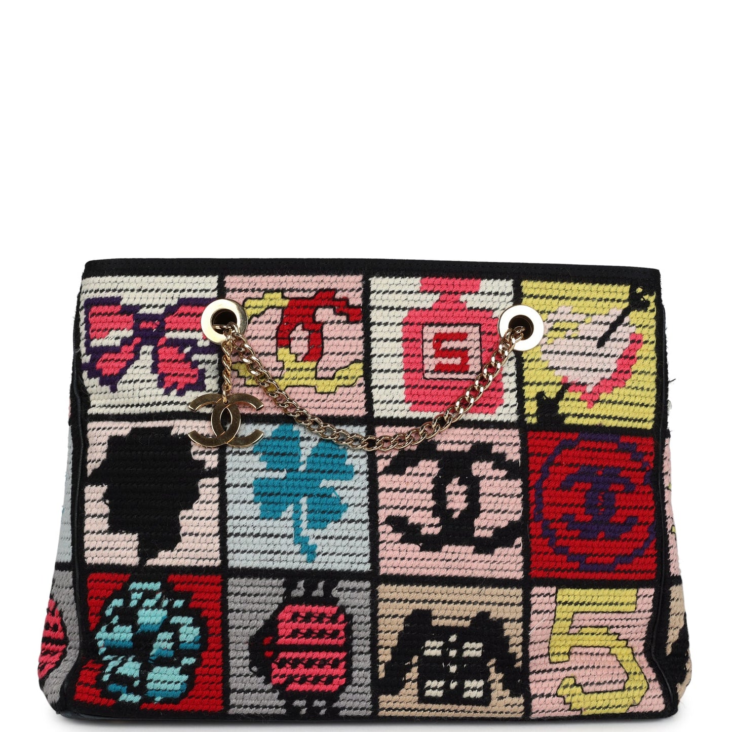 Chanel Precious Symbols Needle Point Tote Multicolor Wool Gold Hardware