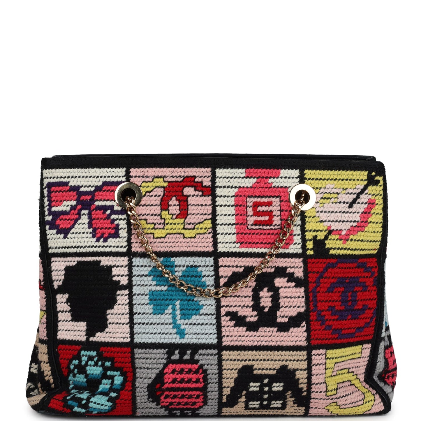 Chanel Precious Symbols Needle Point Tote Multicolor Wool Gold Hardware