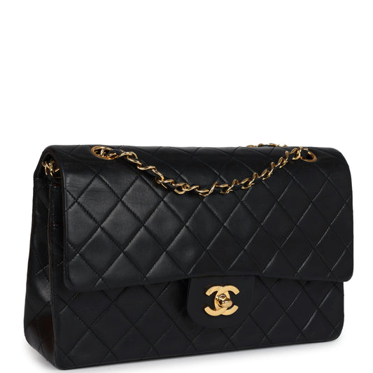 Chanel Medium Classic Double Flap Bag Black Lambskin Gold Hardware