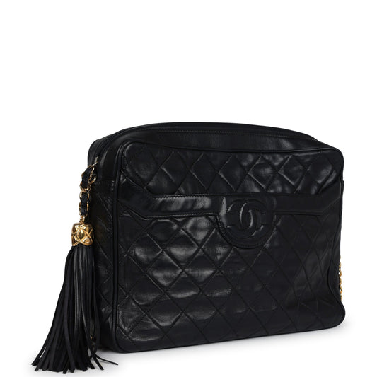 Chanel Large Front Pocket Camera Bag Black Lambskin Gold Hardware