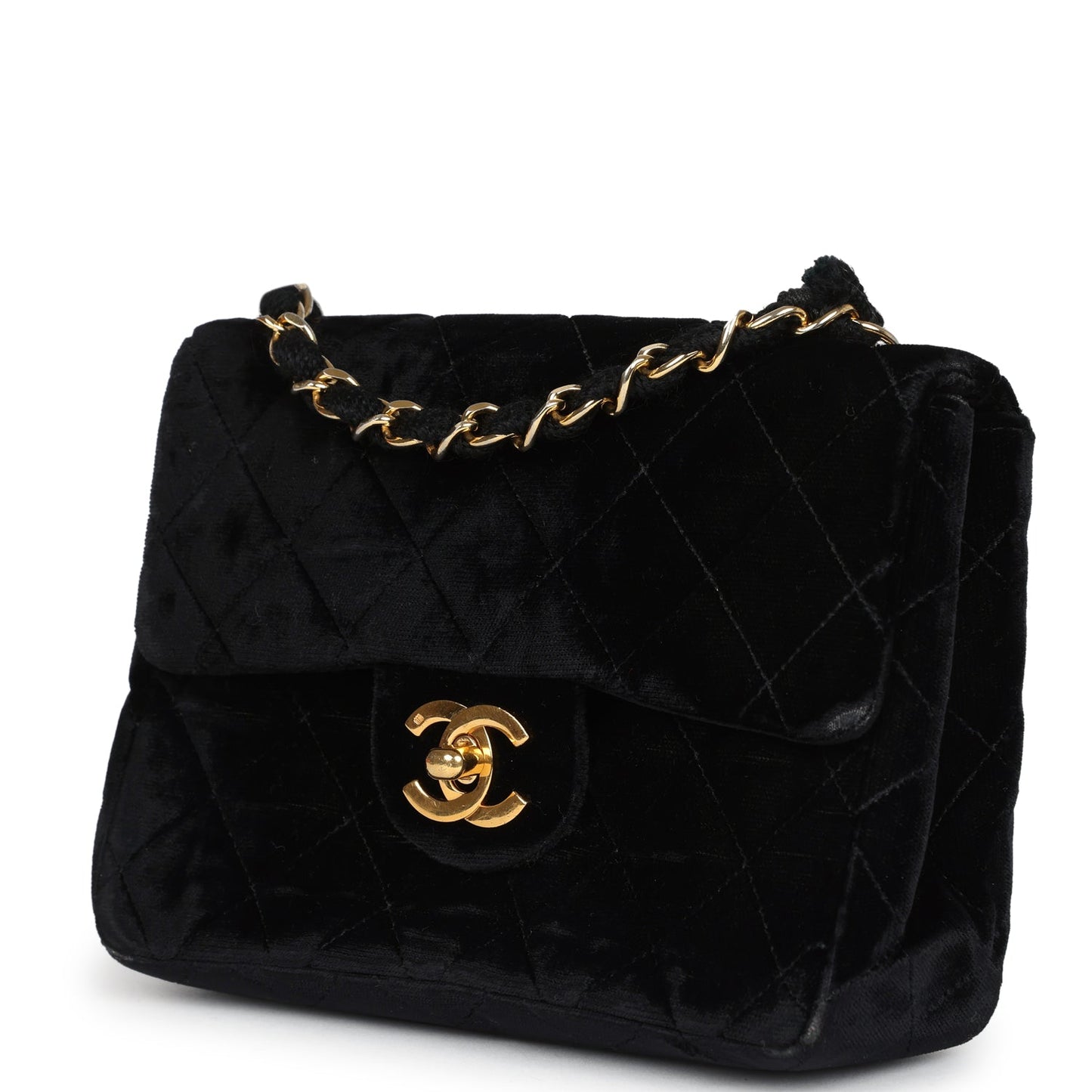 Chanel Mini Square Flap Bag Black Velvet Gold Hardware
