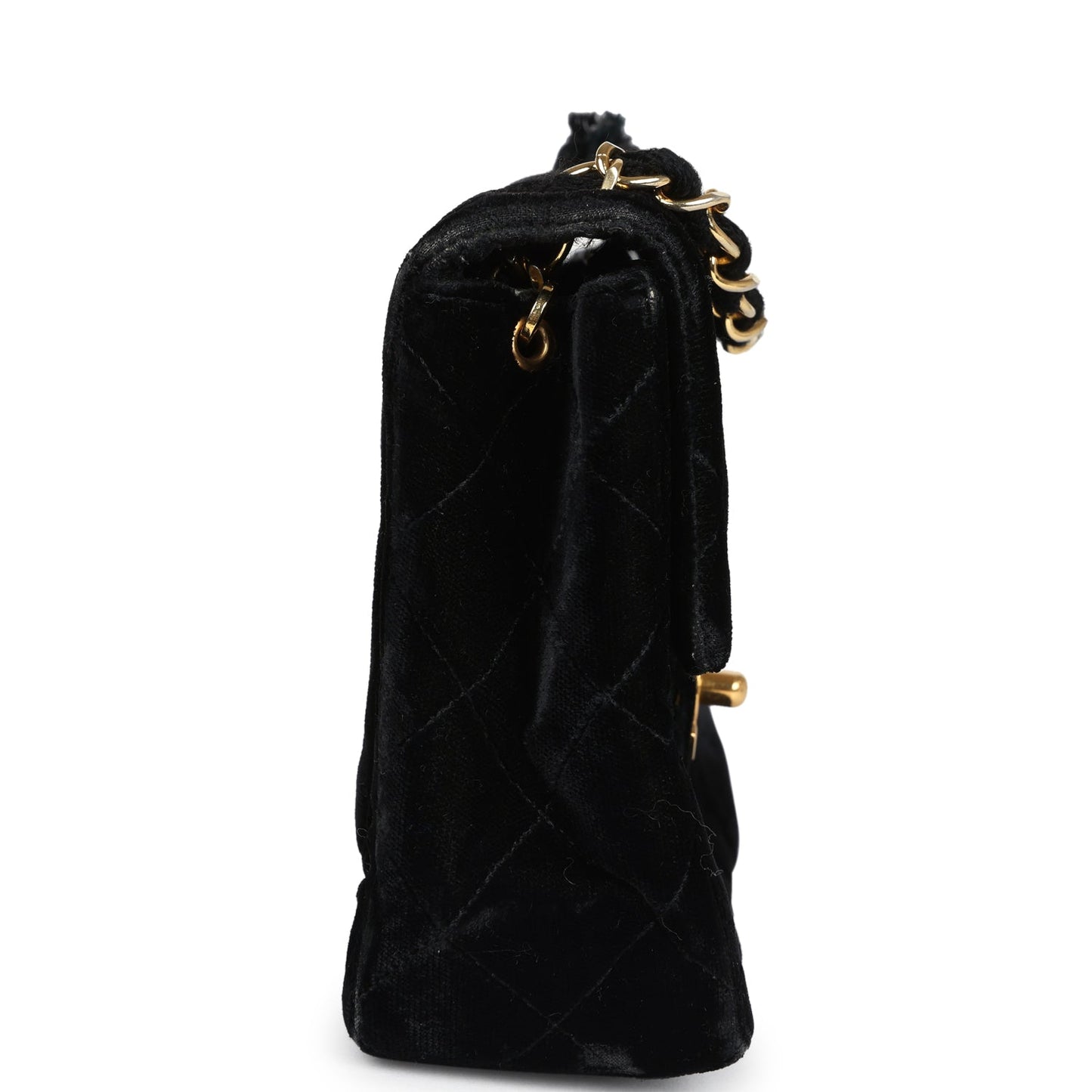 Chanel Mini Square Flap Bag Black Velvet Gold Hardware