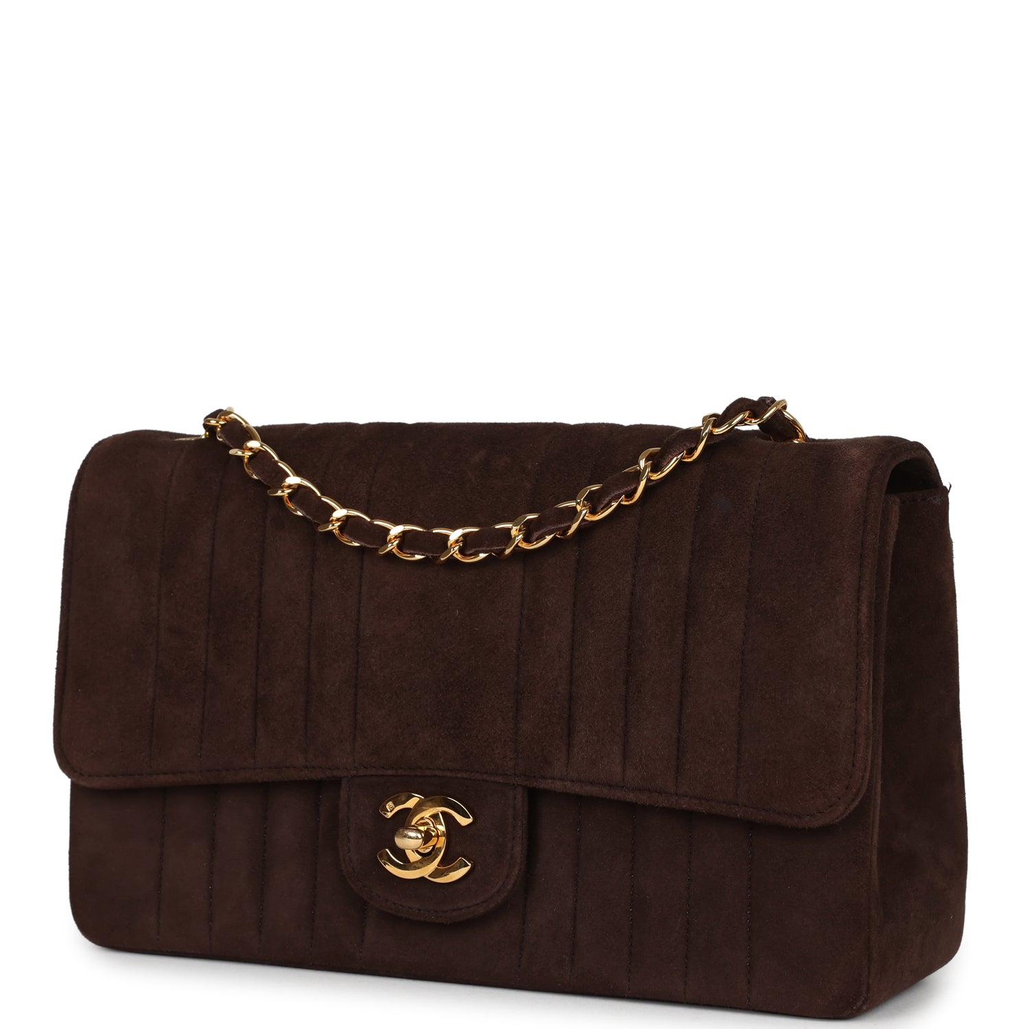 Chanel Medium Vertical Flap Bag Brown Suede Gold Hardware