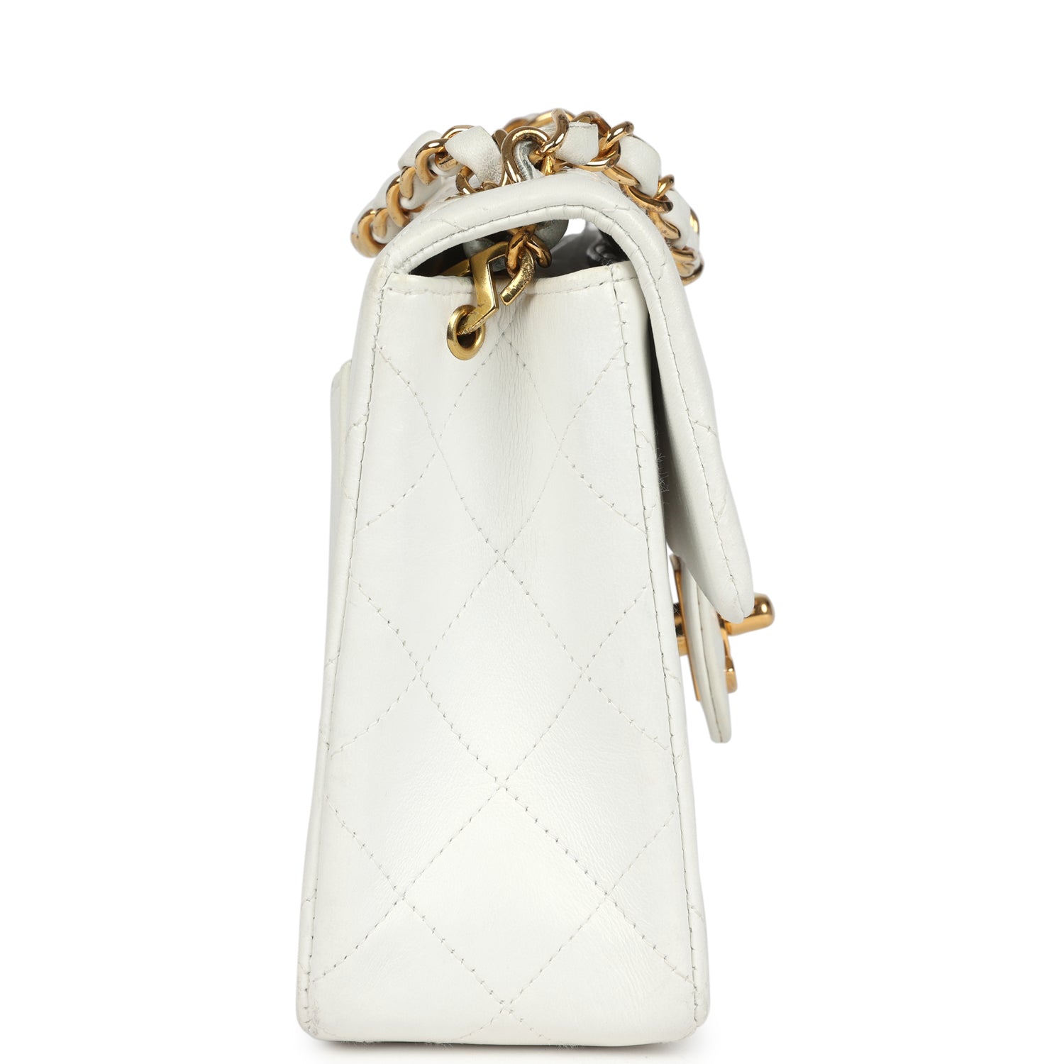 Chanel Mini Square Flap Bag White Lambskin Gold Hardware