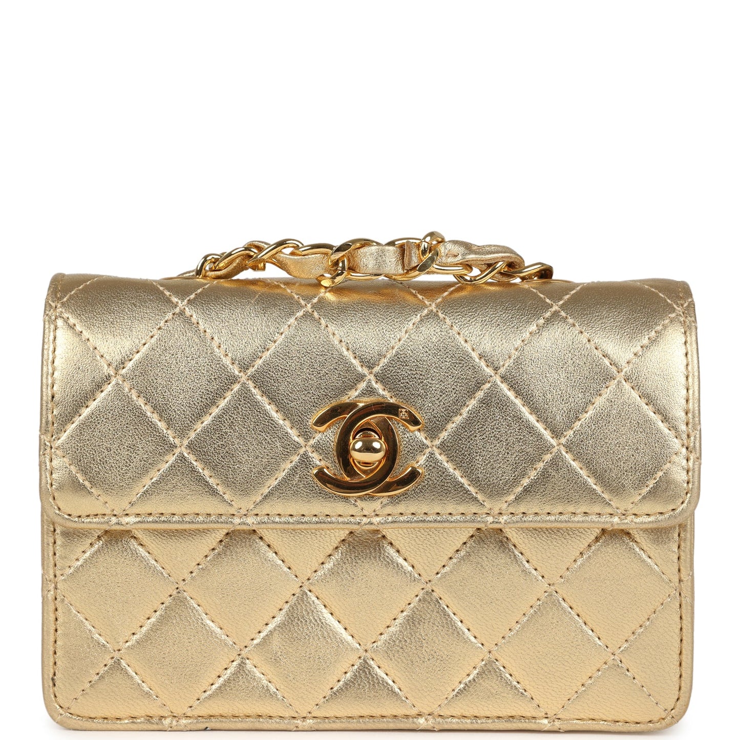 Chanel Micro Half Flap Bag Metallic Gold Lambskin Gold Hardware
