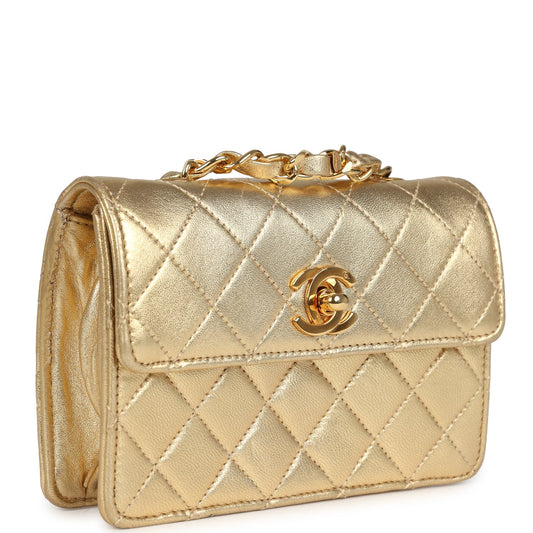 Chanel Micro Half Flap Bag Metallic Gold Lambskin Gold Hardware