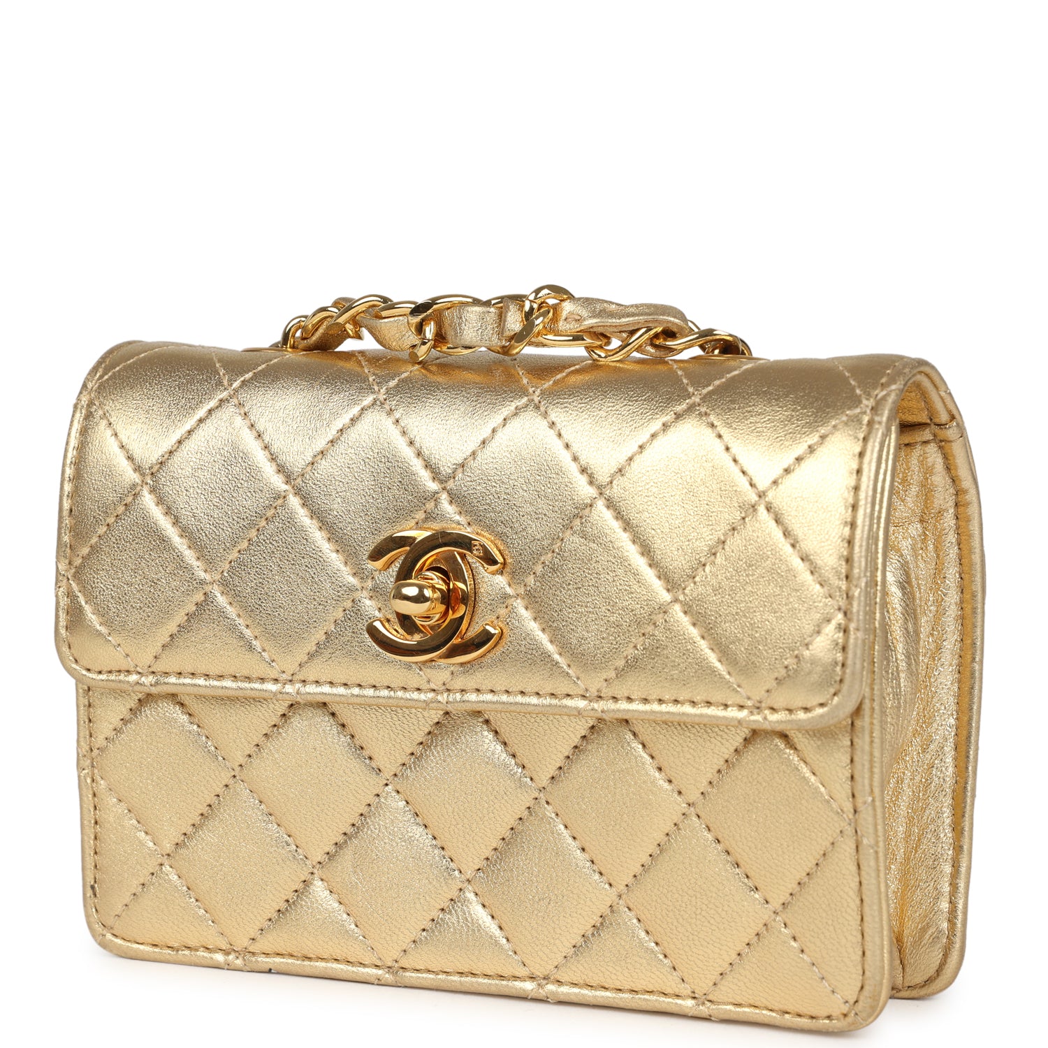 Chanel Micro Half Flap Bag Metallic Gold Lambskin Gold Hardware