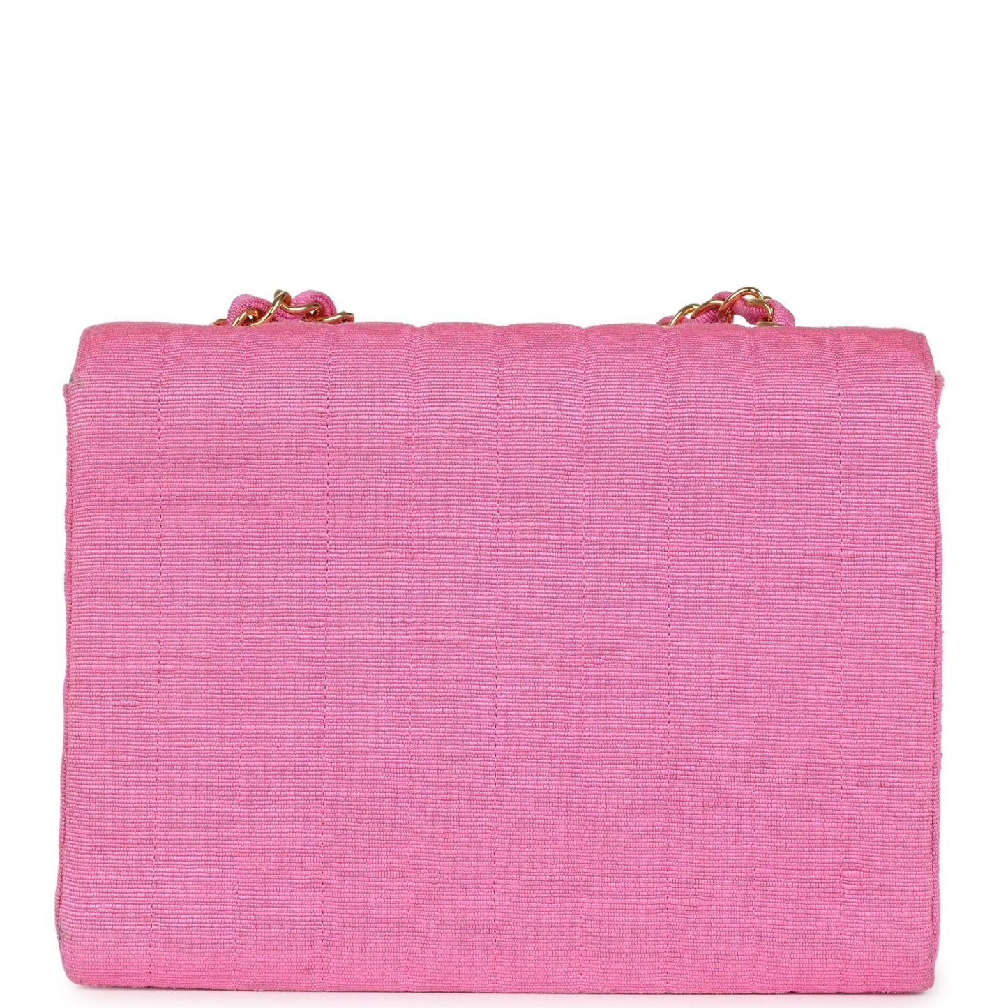 Chanel Vertical Mademoiselle Shoulder Bag Pink Linen Gold Hardware