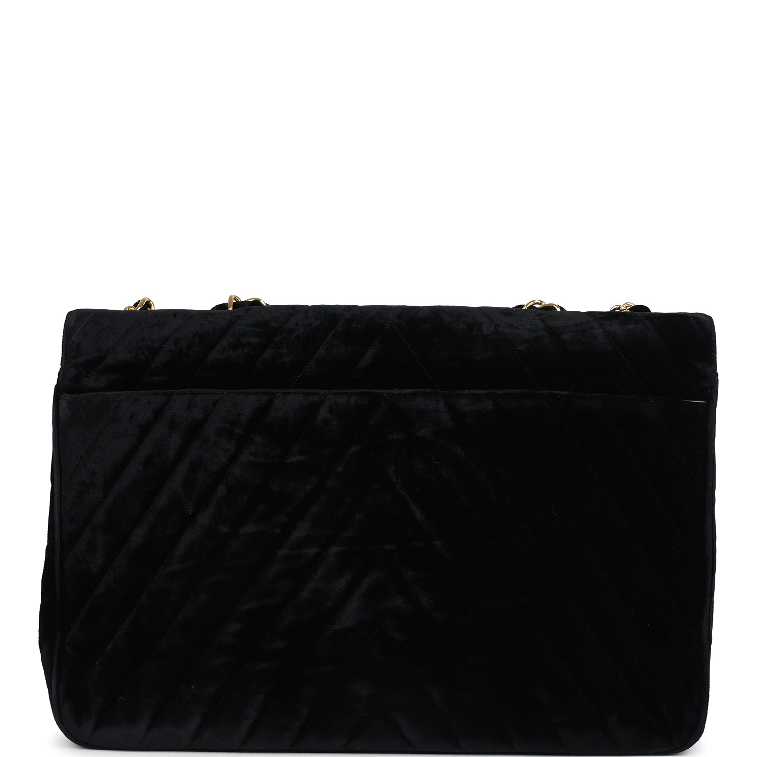 Chanel XL Chevron Single Flap Bag Black Velvet Gold Hardware