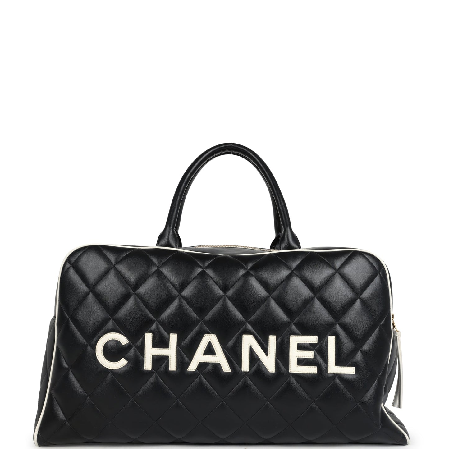 Chanel Large Logo Boston Bag Black and White Calfskin Gold Hardware