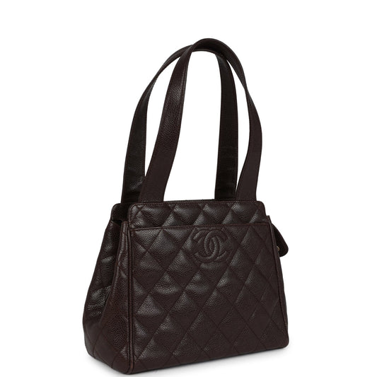 Chanel Mini Shopper Shoulder Bag Brown Caviar Gold Hardware