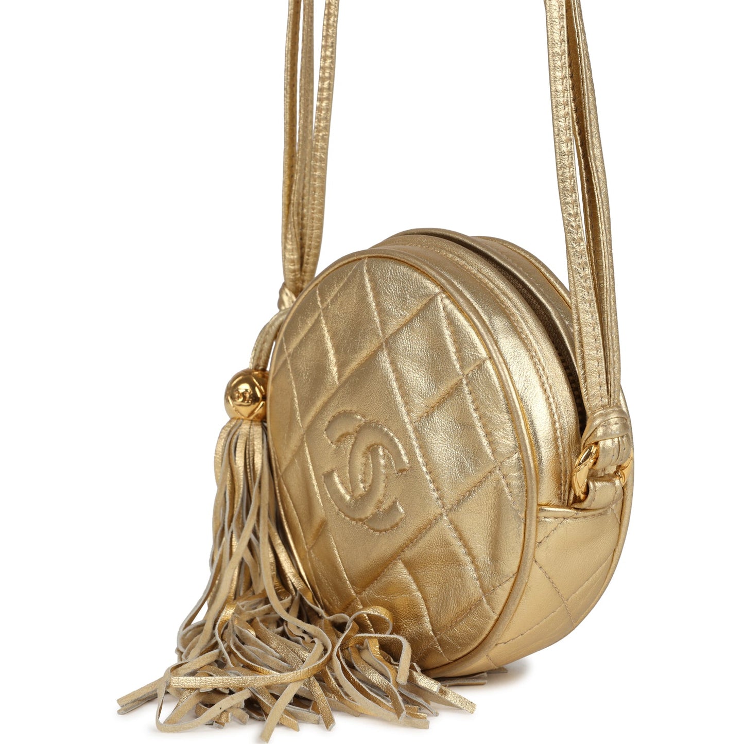 Chanel Mini CC Round Crossbody Bag Gold Lambskin Gold Hardware