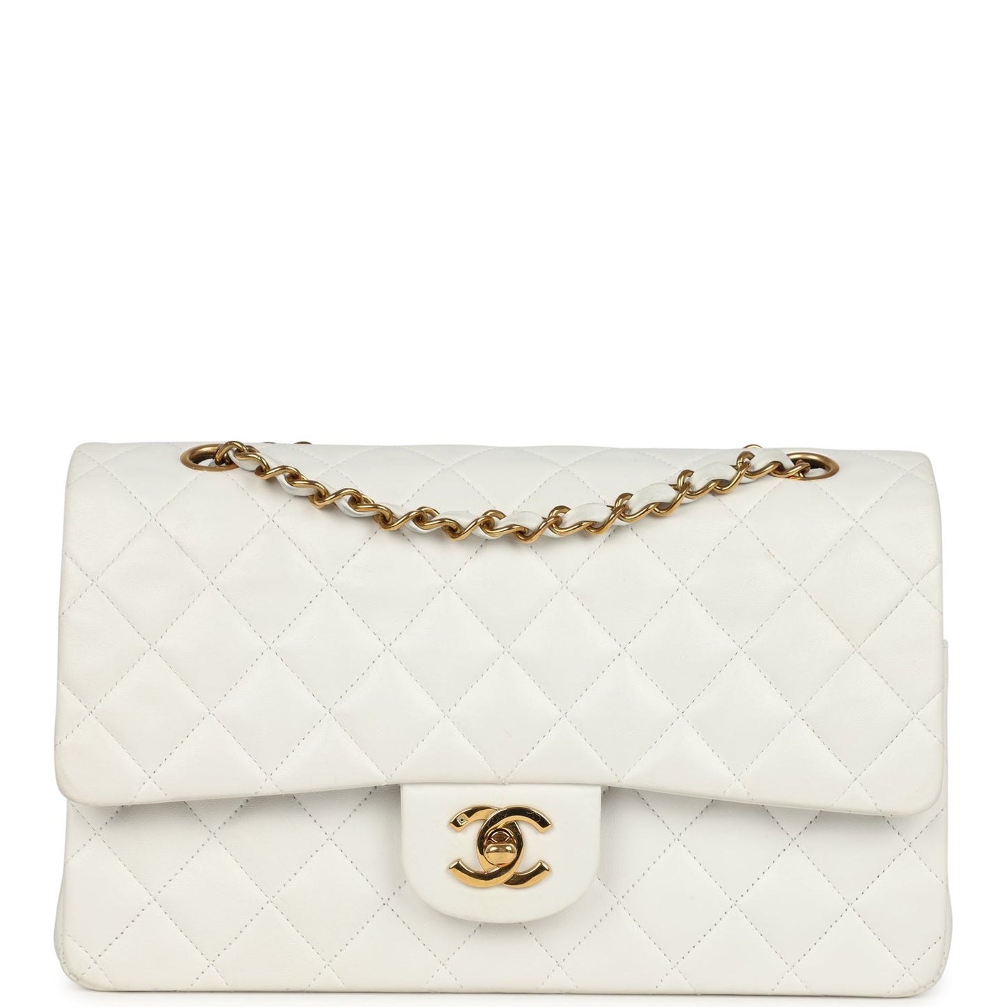 Chanel Medium Classic Double Flap Bag White Lambskin Gold Hardware
