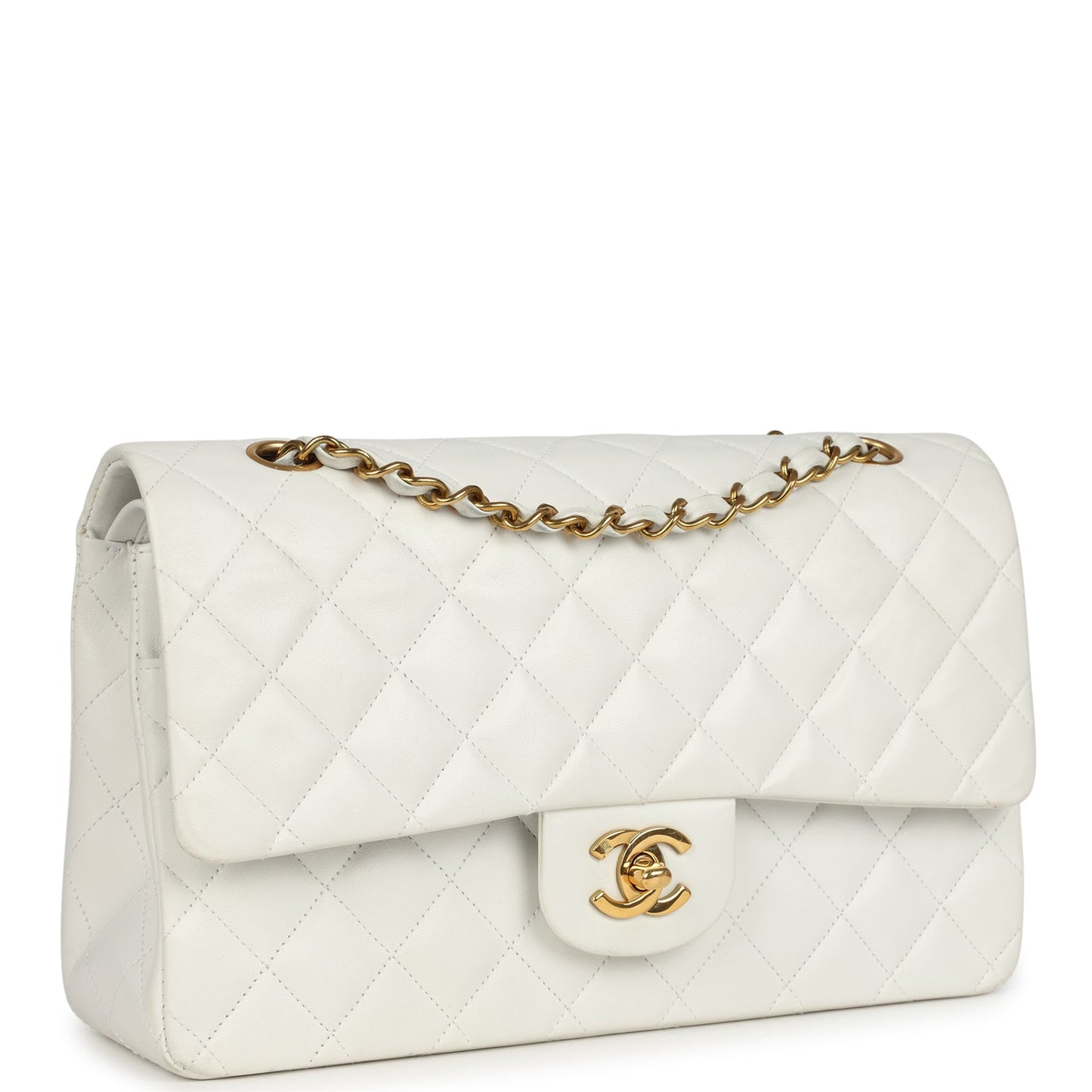 Chanel Medium Classic Double Flap Bag White Lambskin Gold Hardware