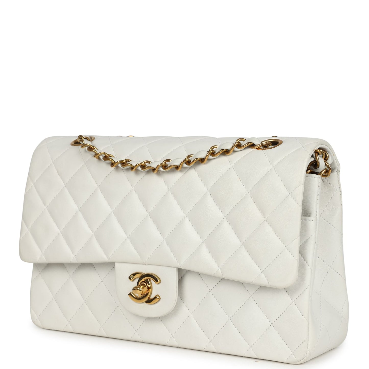Chanel Medium Classic Double Flap Bag White Lambskin Gold Hardware