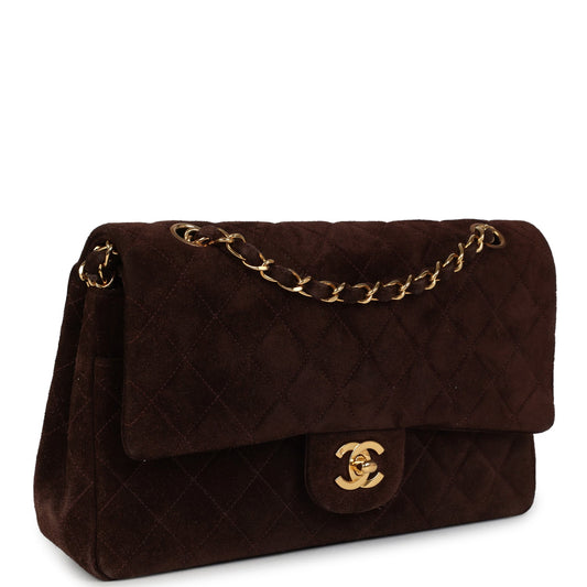 Chanel Medium Classic Double Flap Bag Brown Suede Gold Hardware