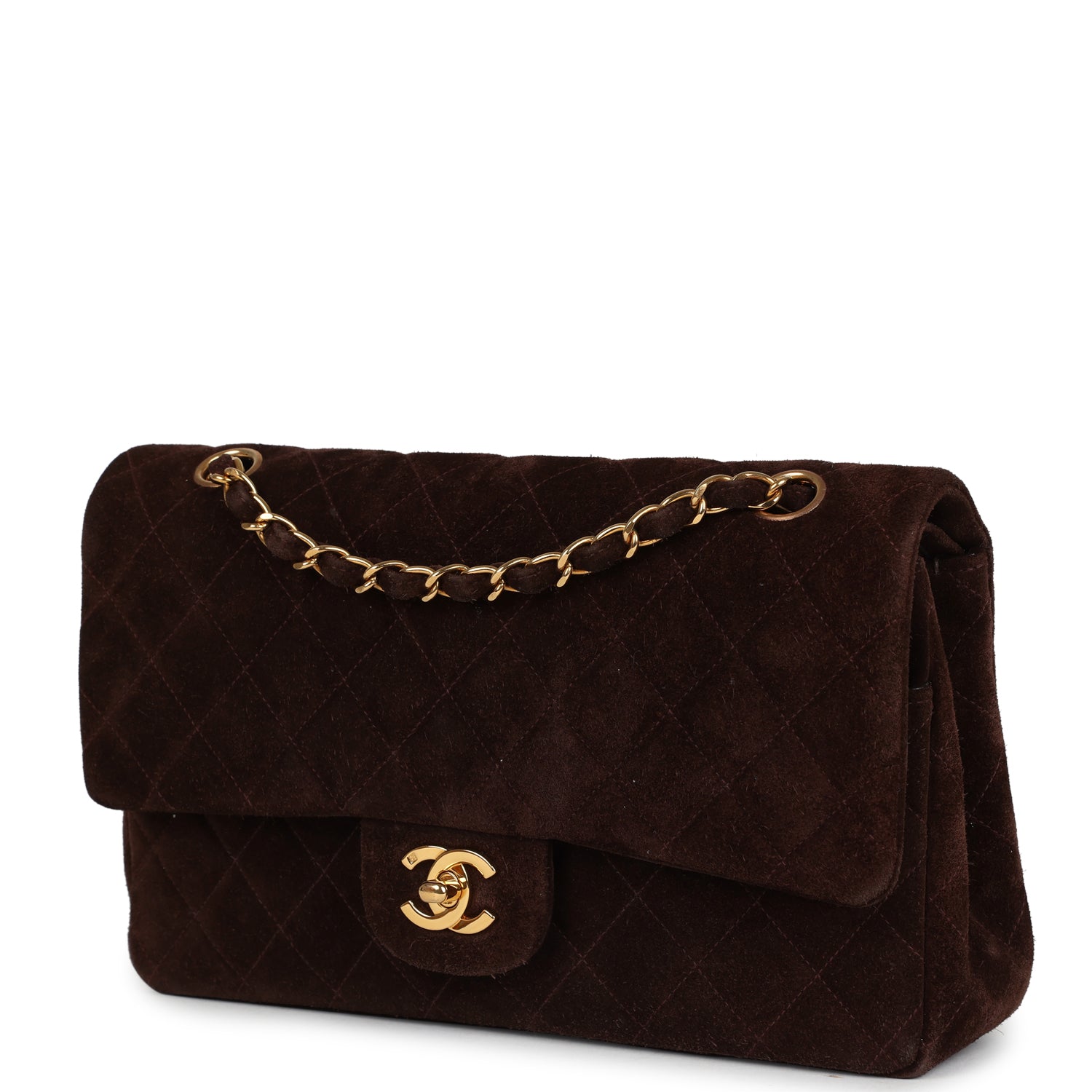Chanel Medium Classic Double Flap Bag Brown Suede Gold Hardware