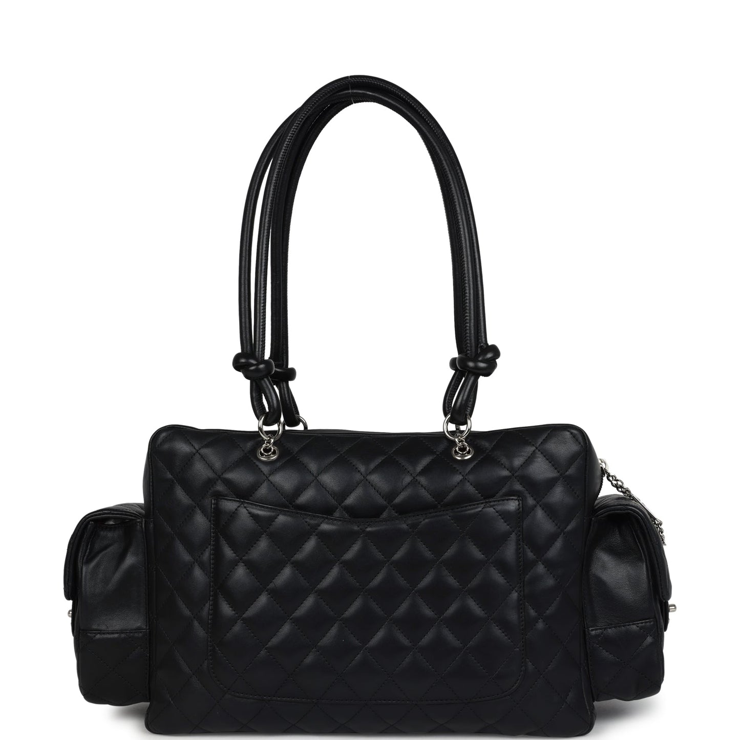 Chanel Large Cambon Ligne Reporter Bag Black and White Lambskin Silver Hardware