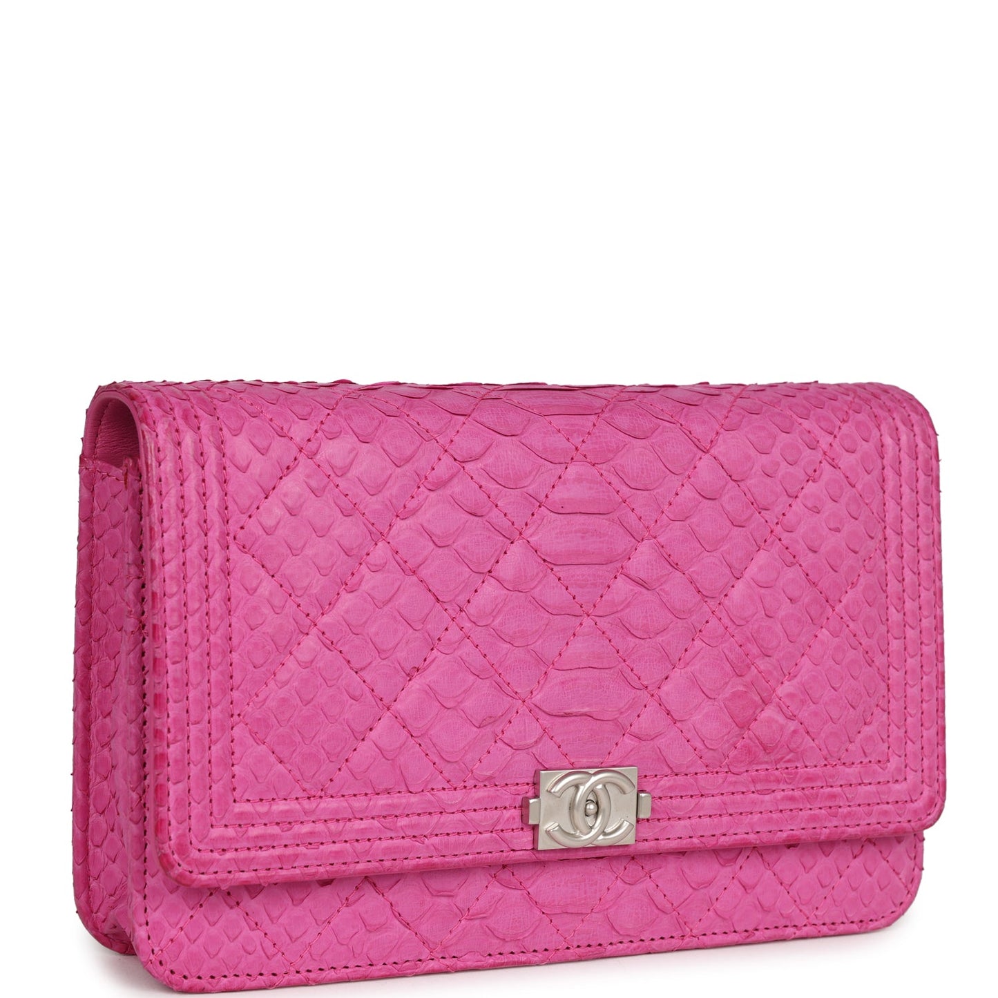 Chanel Boy Wallet On Chain WOC Pink Python Brushed Silver Hardware