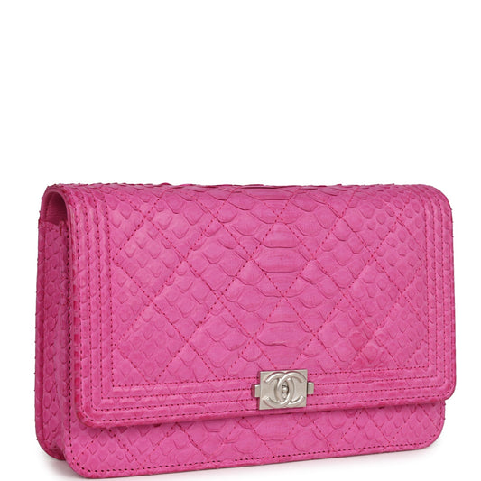 Chanel Boy Wallet On Chain WOC Pink Python Brushed Silver Hardware