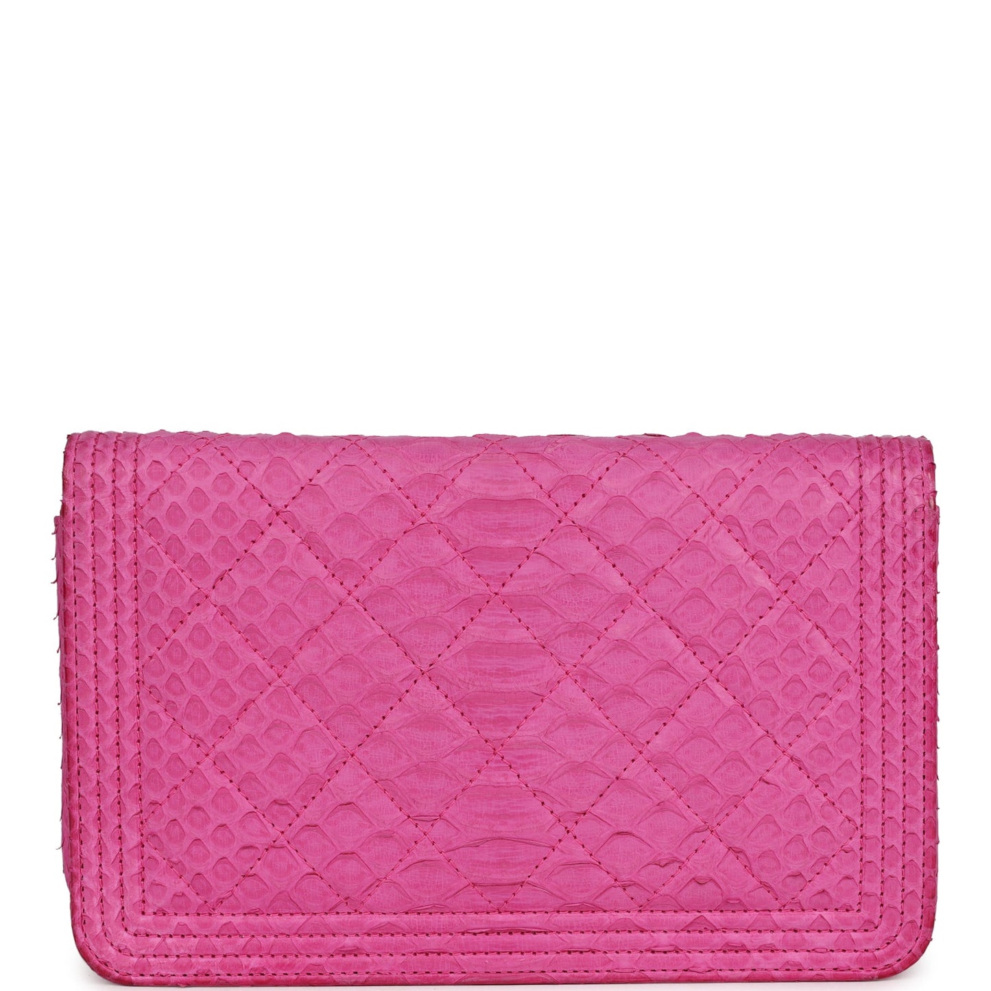 Chanel Boy Wallet On Chain WOC Pink Python Brushed Silver Hardware