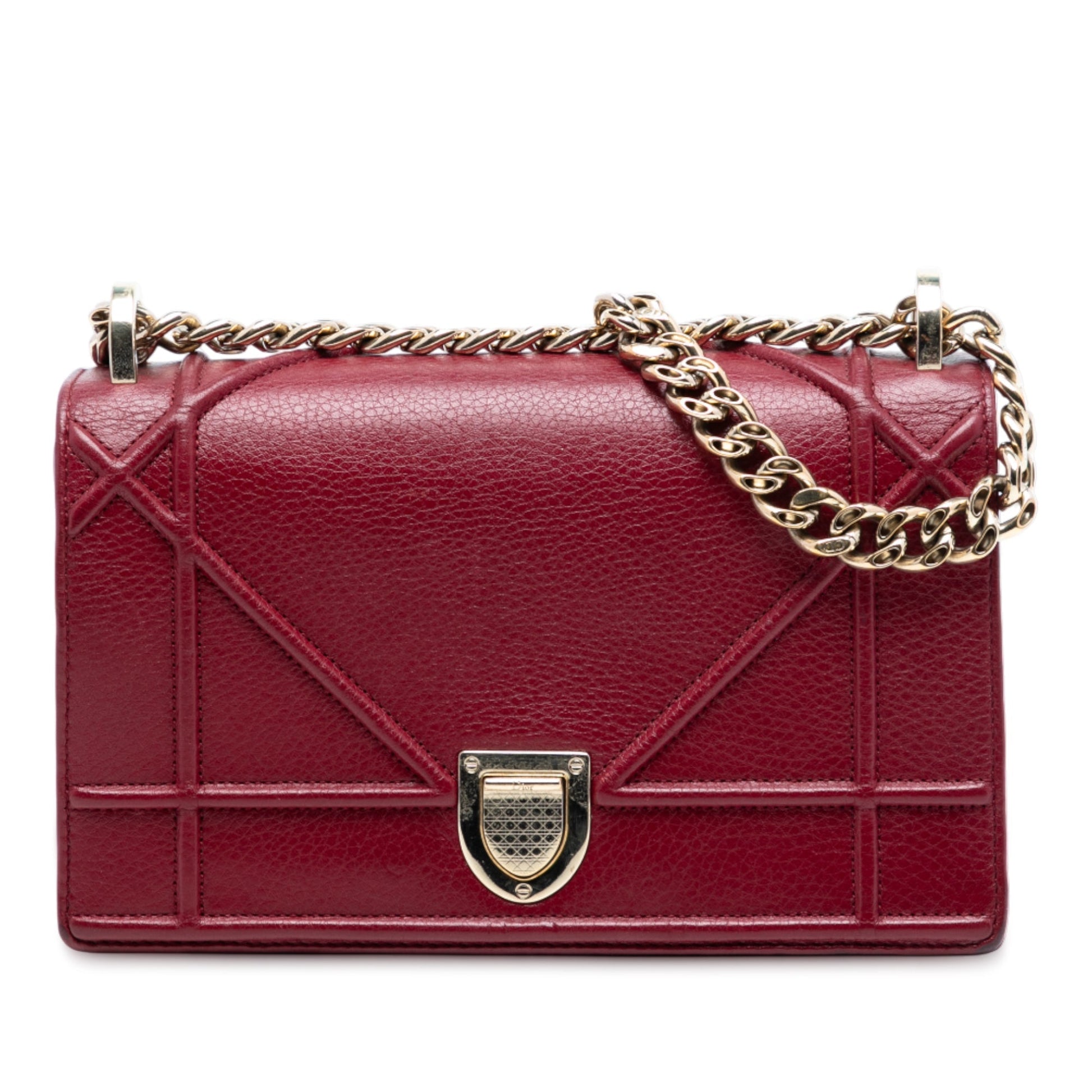 Red Dior Small Grained Calfskin Diorama Flap Crossbody Bag