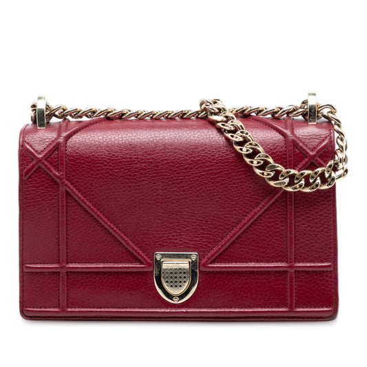 Red Dior Small Grained Calfskin Diorama Flap Crossbody Bag