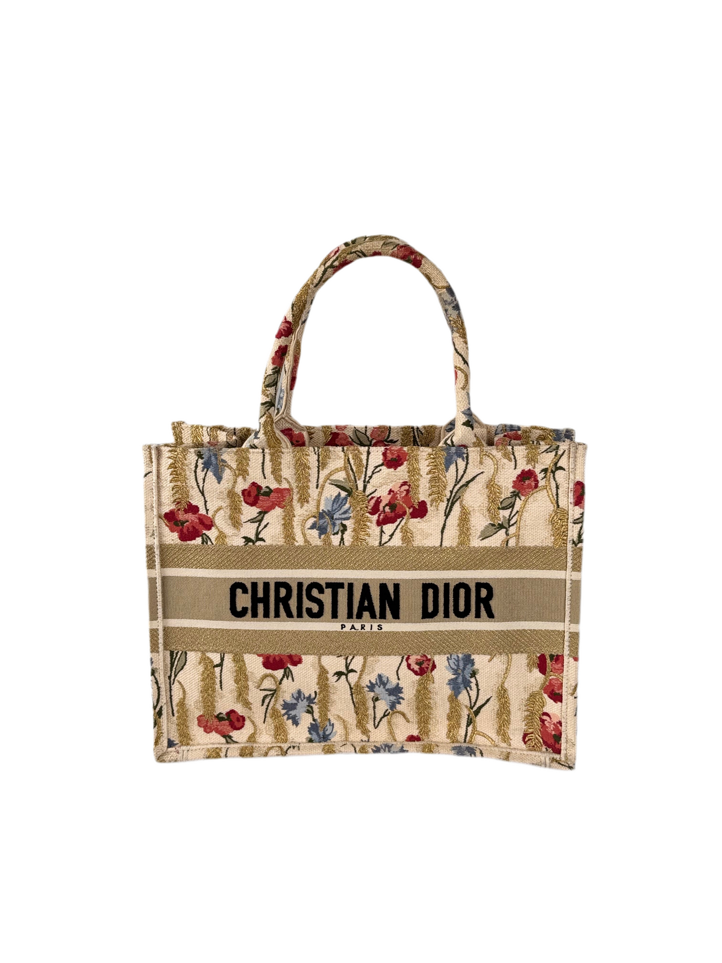 Christian Dior Beige Floral Embroidered Canvas Book Tote Medium