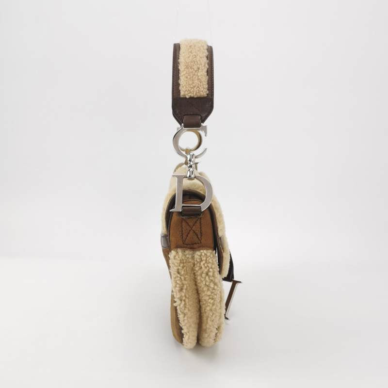 Dior Saddle Shoulder Bag Shearling Brown and While