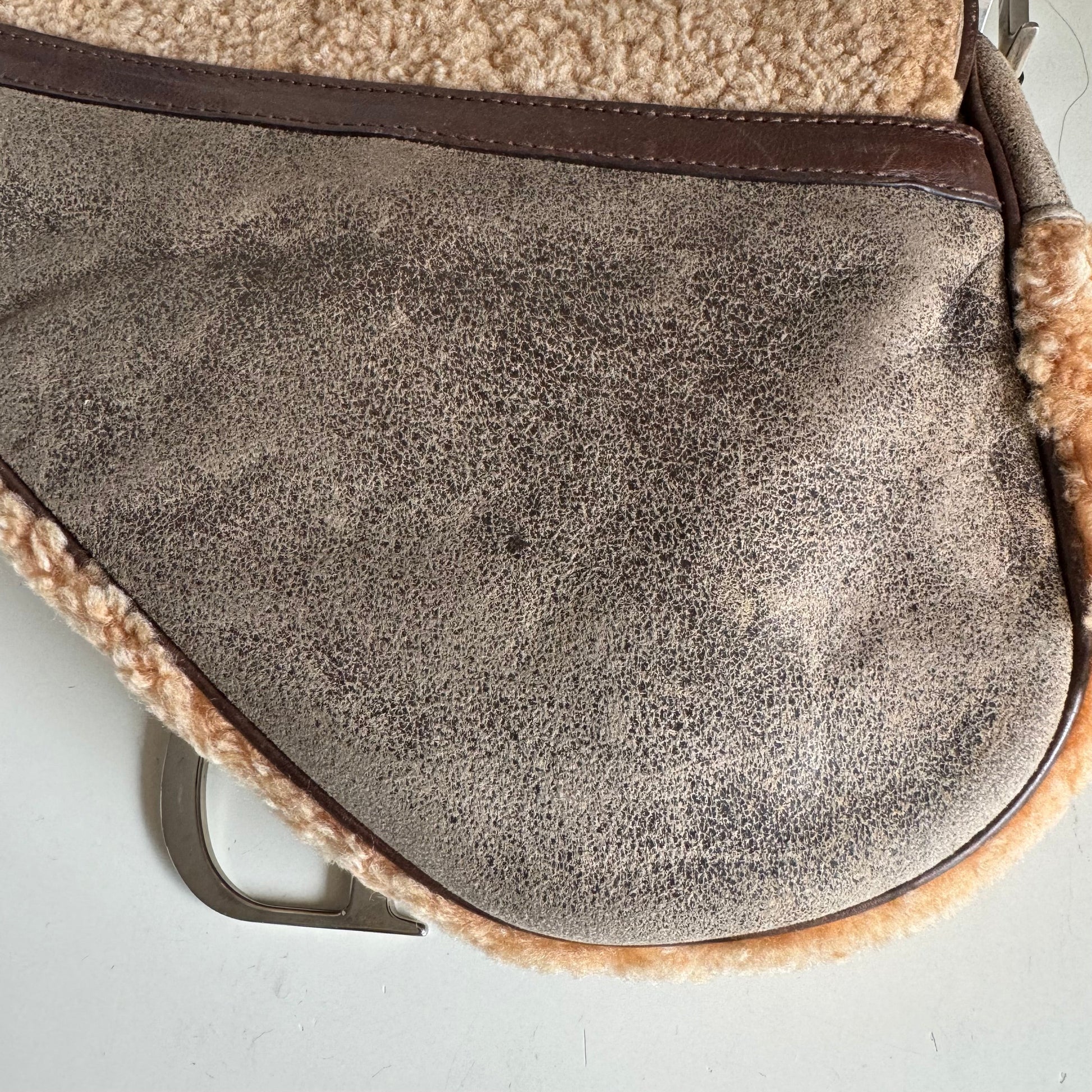 Dior Saddle Shoulder Bag Shearling Brown and While
