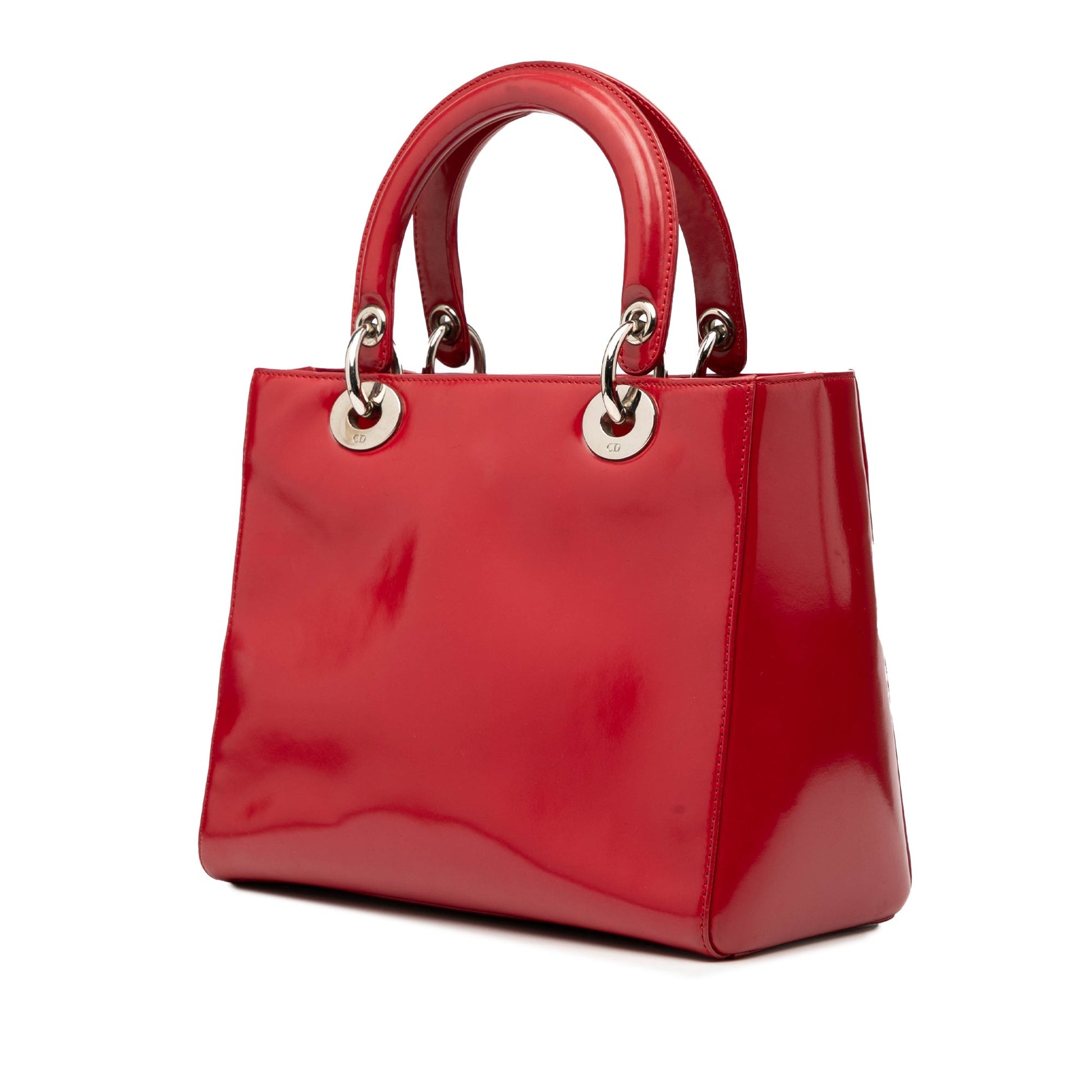 Red Dior Medium Patent Lady Dior Satchel