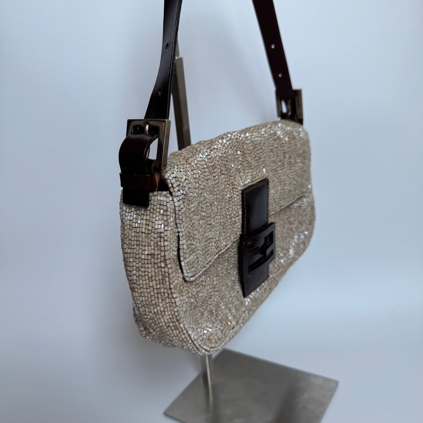 Fendi Baguette Shoulder bag with Glitter Beige Beads